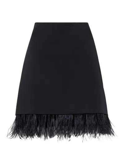 Brunello Cucinelli Black Cady Satin Dazzling Feather Insert Couture Mini Skirt