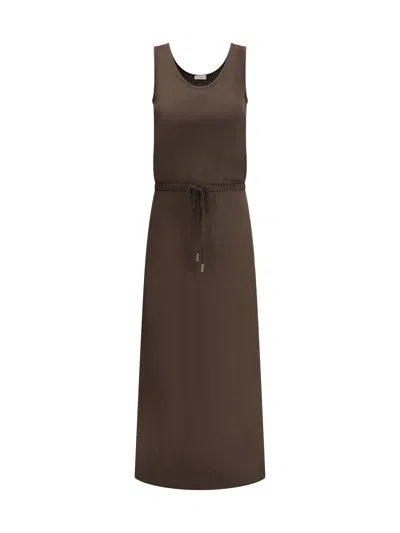 Brunello Cucinelli Women Satin Long Dress In Brown