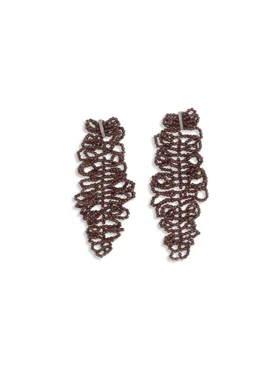 Brunello Cucinelli Women Sculptured Leaf Earrings In 925 Sterling Silver In Metallic