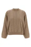 Brunello Cucinelli Sequin Striped Crew Neck Cashmere Sweater In Brown