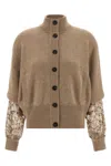 Brunello Cucinelli Sequin Sleeve Cardigan Sweaters And Cardigans Beige In Brown
