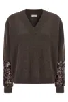 Brunello Cucinelli Sequin Sleeve Sweater Sweaters And Cardigans Brown In Gray