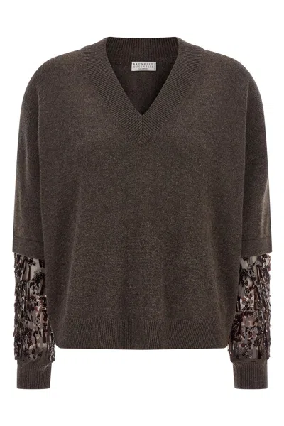 BRUNELLO CUCINELLI BRUNELLO CUCINELLI WOMEN SEQUIN SLEEVE SWEATER