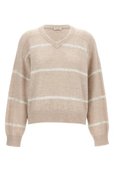 Brunello Cucinelli Striped Sequin-embellished Jumper In Multi