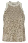 Brunello Cucinelli Stretch Cotton Jersey Top With Dazzling Net Embroidery