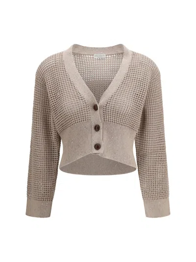 Brunello Cucinelli Women Sequined Mesh Cardigan In Neutral