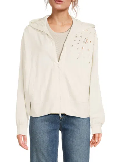 Brunello Cucinelli Women's Sequined Stretch-cotton Zip-up Hoodie In White