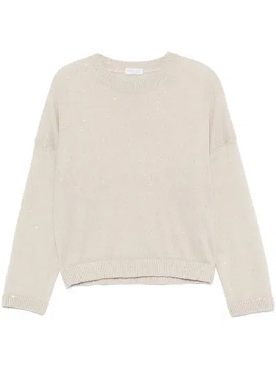 Brunello Cucinelli Elegant Sequined Sweater With Dropped Shoulders For Women In Neutral