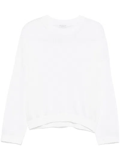 Brunello Cucinelli Linen And Silk Sequin Sweater With Dropped Shoulders In White