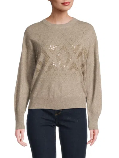 Brunello Cucinelli Women's Sequined Virgin Wool-blend Sweatshirt In Brown