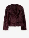 Brunello Cucinelli Asymmetrical-zip Shearling Jacket In Burgundy