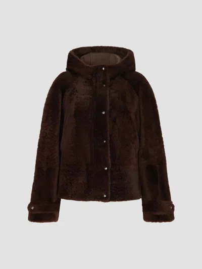Brunello Cucinelli Shearling Outerwear Jacket With Shiny Zipper Pull In Brown
