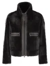 Brunello Cucinelli Grey Shearling Jacket With Two Front Welt Pockets With Zip In Black
