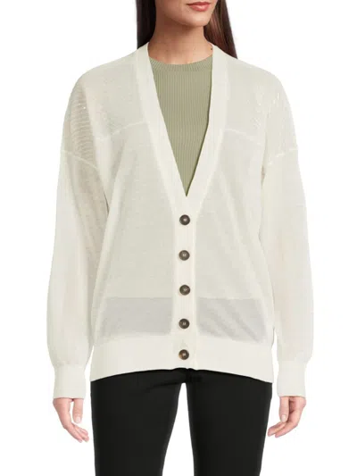 Brunello Cucinelli Women's Sheer Linen-blend Button-front Cardigan In White