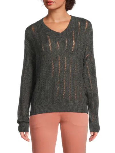 Brunello Cucinelli Women's Sheer-stripe Linen-silk Sweater In Gray