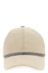 Brunello Cucinelli Beige Linen Shiny Band Baseball Cap In Neutral