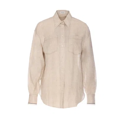 Brunello Cucinelli Women Shiny Cuffs Shirt In Beige