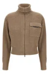Brunello Cucinelli Women Beige Cardigan With Spread Collar And Monil Detail On The Front In Cashmere In Brown