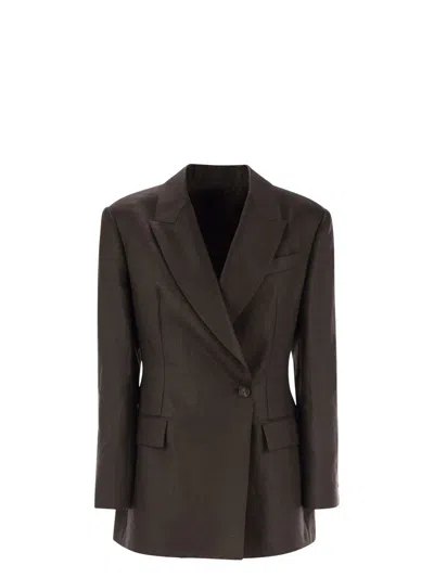 Brunello Cucinelli Women's Shiny Linen Twill Jacket With Necklace