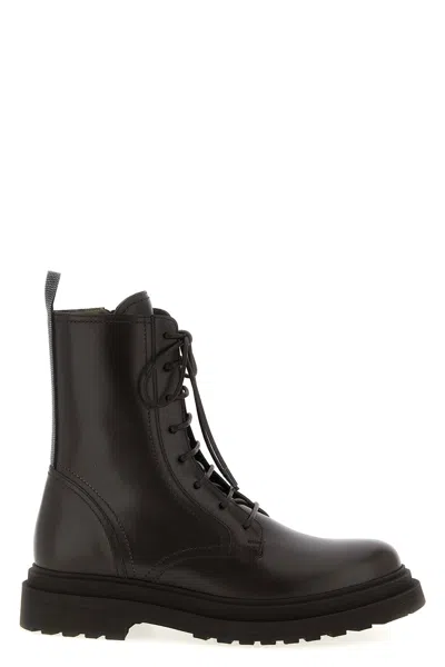 BRUNELLO CUCINELLI BRUNELLO CUCINELLI WOMEN 'SHINY LOOP DETAIL' COMBAT BOOTS