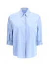 Brunello Cucinelli Oversized Light Blue Shirt With Monile Detail In Cotton Blend Woman In Multicolor