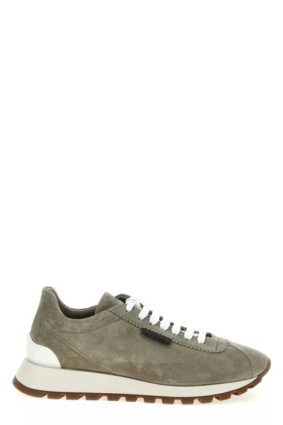 Brunello Cucinelli Women Shiny Tab Sneakers In Gray