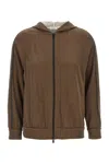Brunello Cucinelli Brown Sweatshirt With Fixed Hood And Monil Detail On The Sleeve In Brown