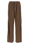 Brunello Cucinelli Elastic Waistband Wide Leg Trousers With Side Stripe Detail In Brown