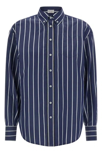 Brunello Cucinelli Women 'shiny Trims' Shirt In Blue
