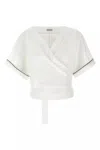 Brunello Cucinelli Monili Embellished Cropped Blouse In White