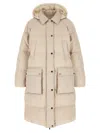 Brunello Cucinelli Shiny Zipper Pull Puffer Jackets Beige In White