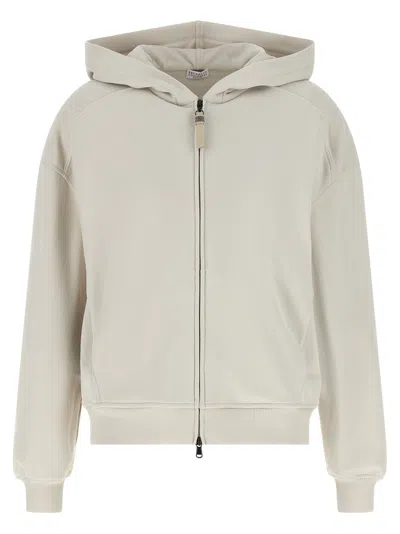 Brunello Cucinelli 'shiny Zipper Pull' Hoodie In Neutral
