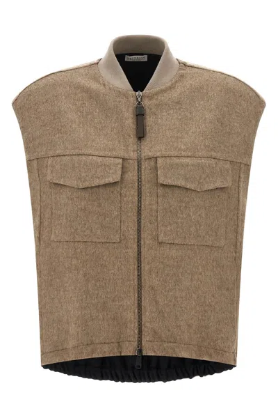 Brunello Cucinelli Women 'shiny Zipper Pull' Vest In Brown