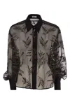 Brunello Cucinelli Women Crispy Silk Shirt With Glistening Flora Embroidery In Black