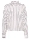 Brunello Cucinelli Long-sleeve Shirt With Vertical Stripes And Contrasting Cuffs In Multicolor