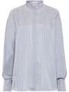 Brunello Cucinelli Camicia A Righe In Seta Azzurra In Multicolor