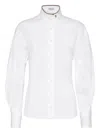 Brunello Cucinelli Stretch Cotton Poplin Shirt With Shiny Collar Detail Clothing In White