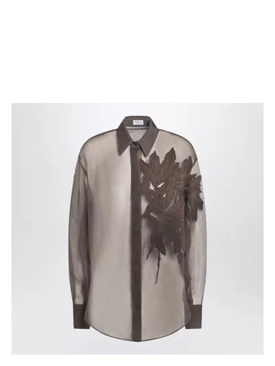 BRUNELLO CUCINELLI WOMEN'S SHIRT WITH FLORA APPLIQUÃ©