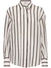 Brunello Cucinelli Sequined Stripe Button Down Gauze Blouse In White