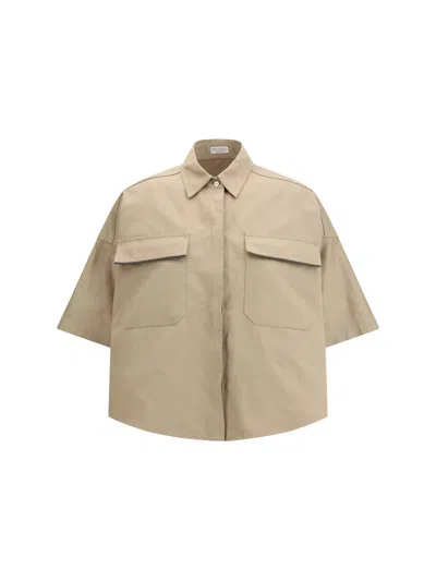 Brunello Cucinelli Cotton-linen Short-sleeve Shirt In Neutral