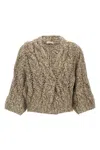 Brunello Cucinelli Chunky Knit Sweater With Deep V-neckline And Cable Design In Brown