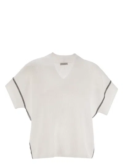 Brunello Cucinelli Women's Shortsleeves Vneck Sweater
