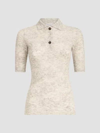 Brunello Cucinelli Women's Silk, Alpaca And Wool Flower Lace Knit Polo In Neutral