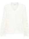 Brunello Cucinelli Women Silk And Linen Foliage Sweater In White