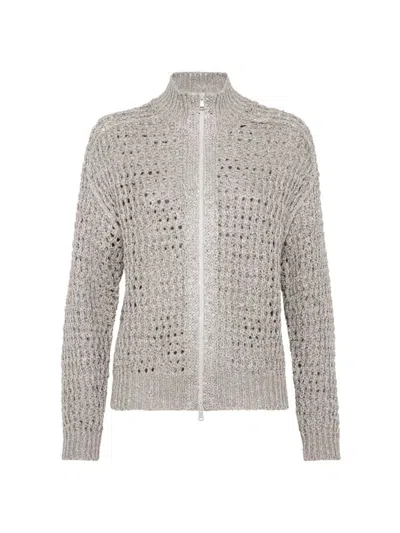 Brunello Cucinelli Women's Silk And Linen Net Sweater In Light Grey