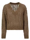 Brunello Cucinelli Silk And Linen V-neck Sweater In Brown