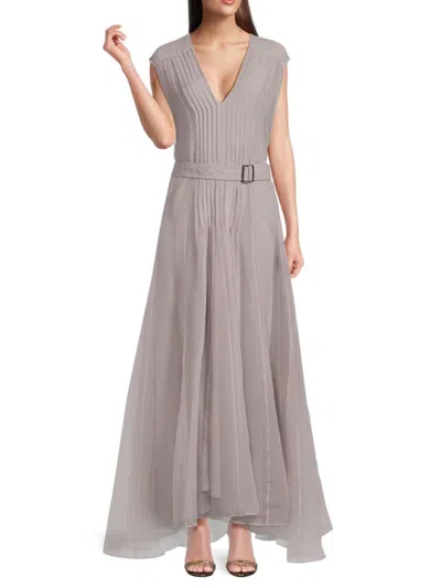 Brunello Cucinelli Women's Silk Asymmetric A-line Gown In Gray