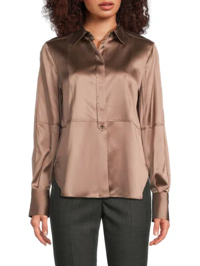 Brunello Cucinelli Women's Silk-blend Button-front Shirt In Brown
