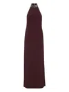Brunello Cucinelli Halterneck Dress With Beaded Collar In Burgundy