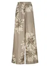 Brunello Cucinelli Elegant Silk Trousers With Stamped Floral Design In Brown